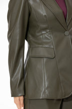 Khaki Faux Leather Mia Blazer