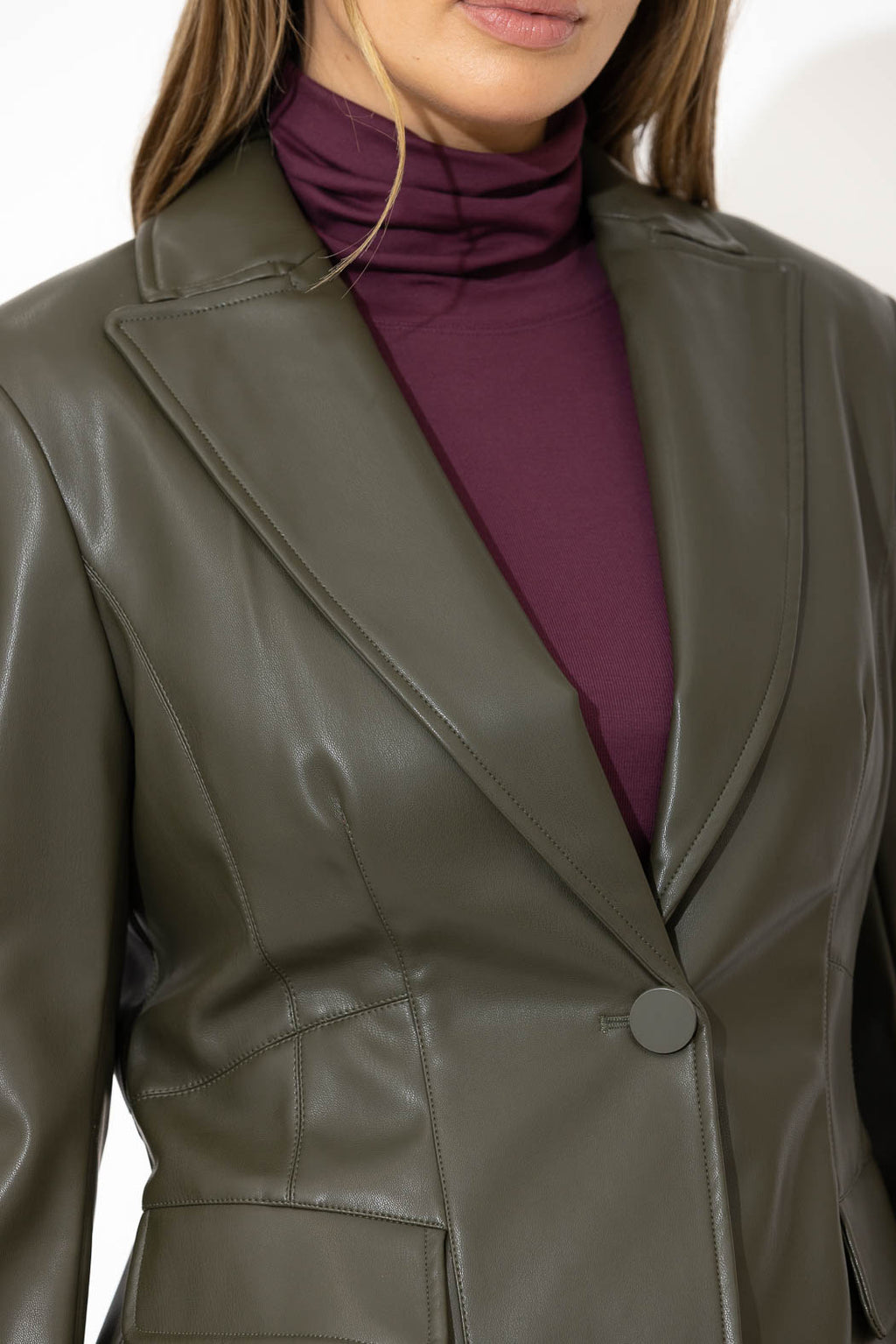 Khaki Faux Leather Mia Blazer