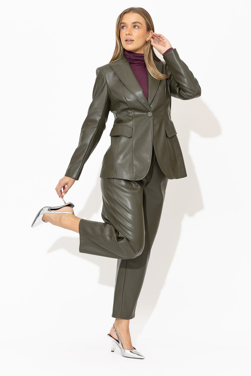 Khaki Faux Leather Mia Blazer