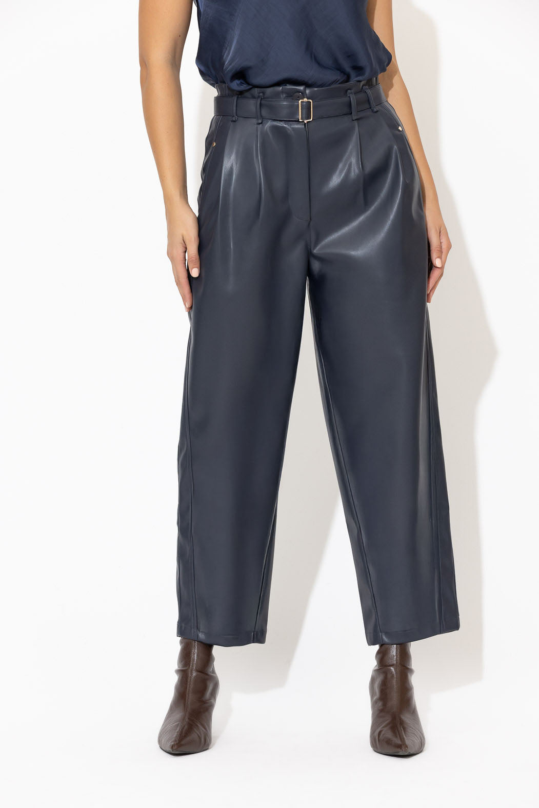 Navy Faux Leather Mia Pant