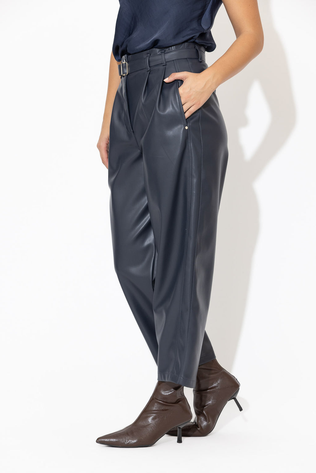Navy Faux Leather Mia Pant