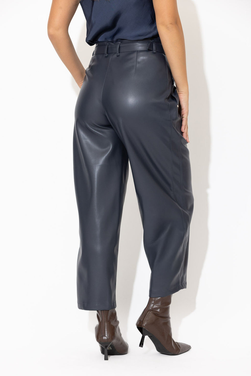 Navy Faux Leather Mia Pant