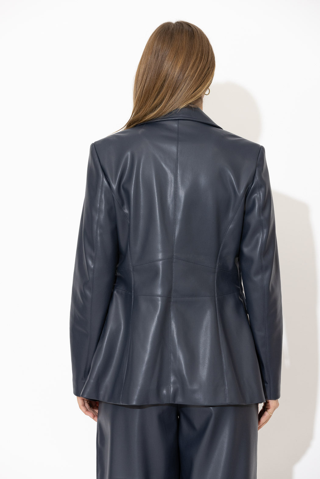 Navy Faux Leather Mia Blazer