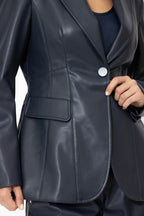 Navy Faux Leather Mia Blazer