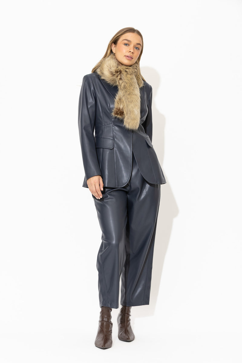Navy Faux Leather Mia Blazer