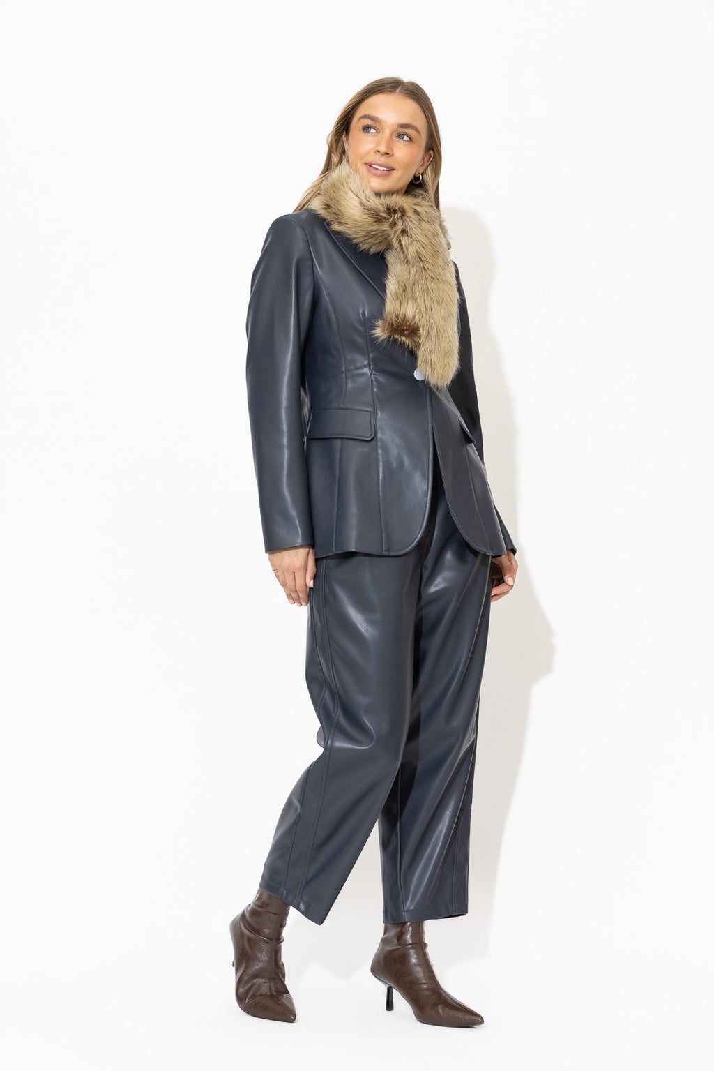 Navy Faux Leather Mia Blazer
