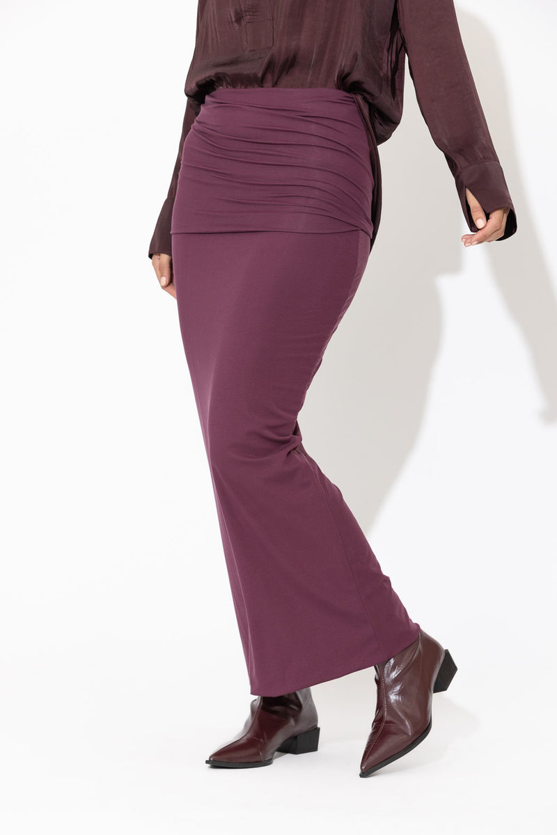 Cherry Tencel Roll Top Skirt