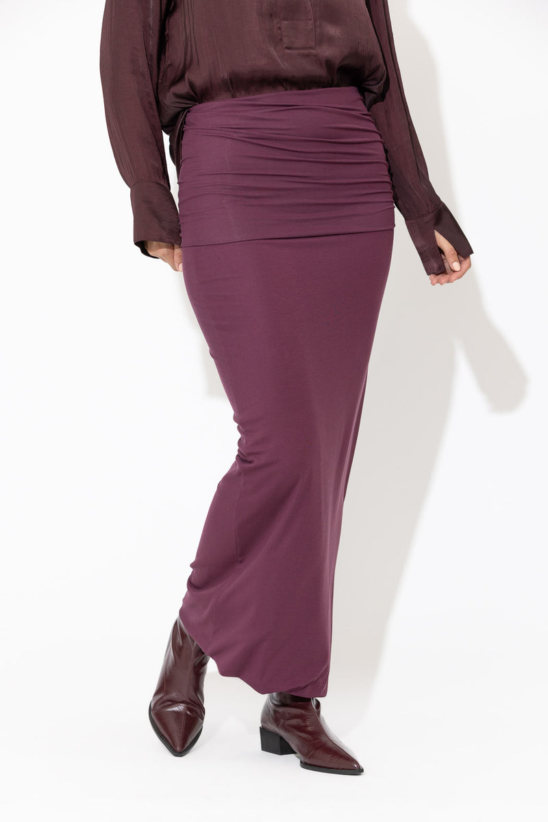 Cherry Tencel Roll Top Skirt