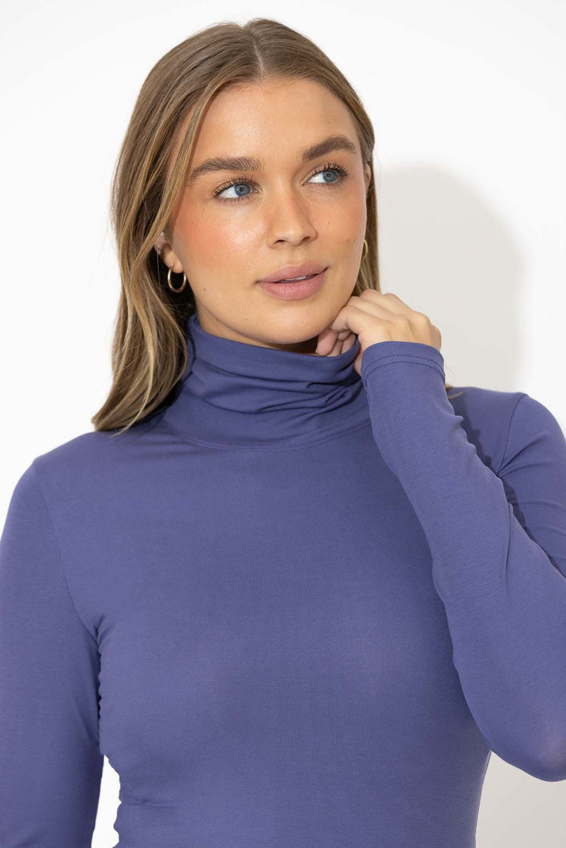 Mauve Tencel Roll Neck Top