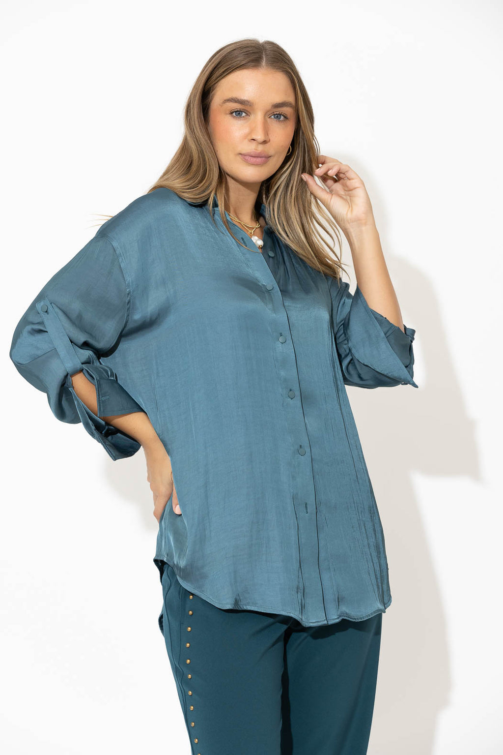 Teal Glow Slouch Shirt