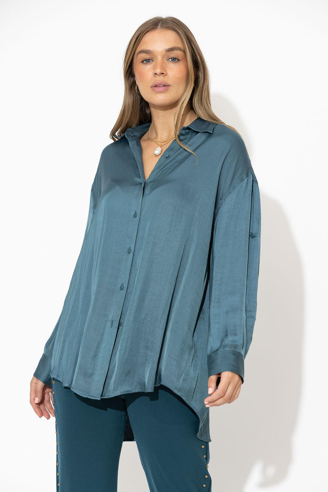 Teal Glow Slouch Shirt