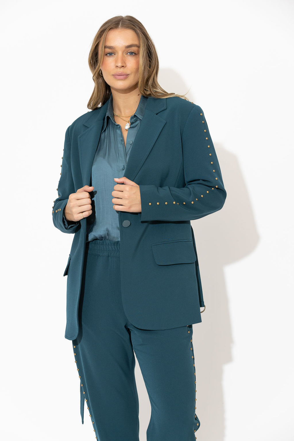 Teal Stud Boyfriend Blazer