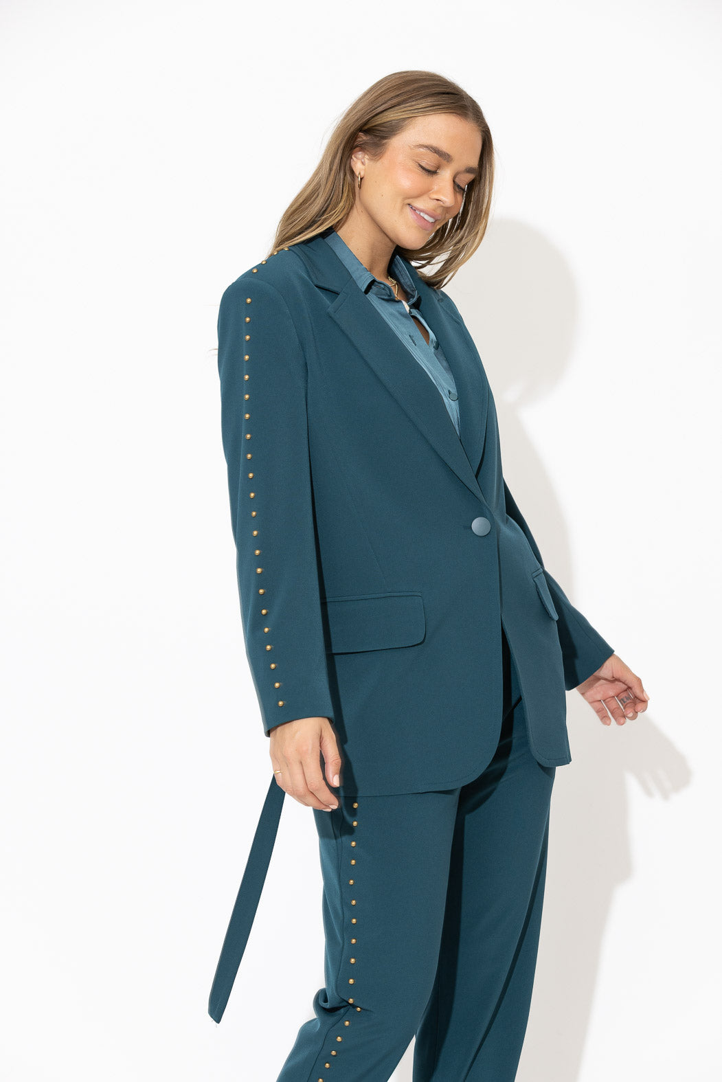 Teal Stud Boyfriend Blazer