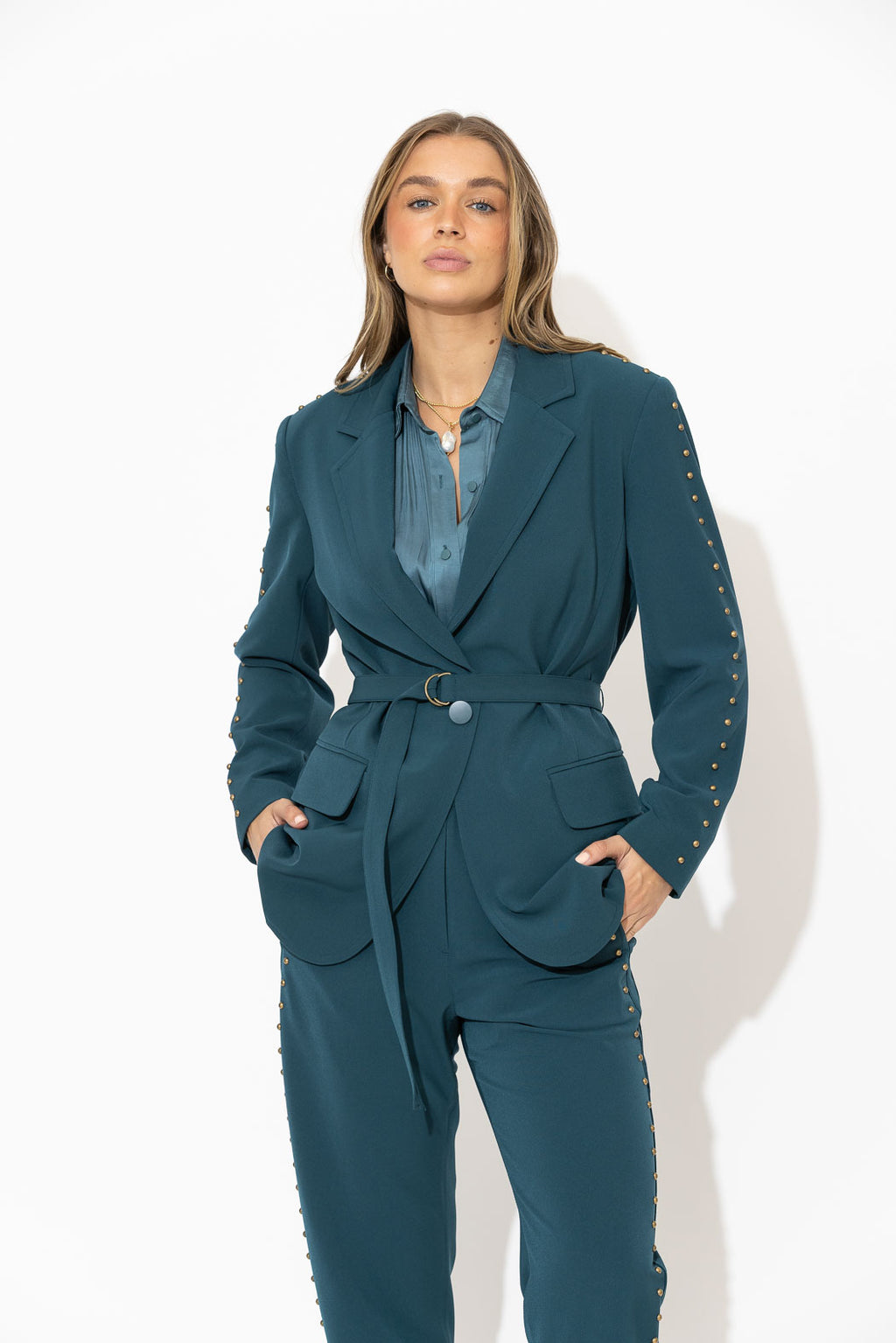 Teal Stud Boyfriend Blazer