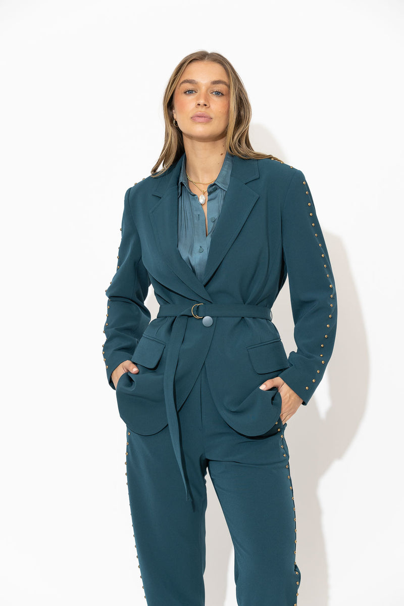 Teal Stud Boyfriend Blazer