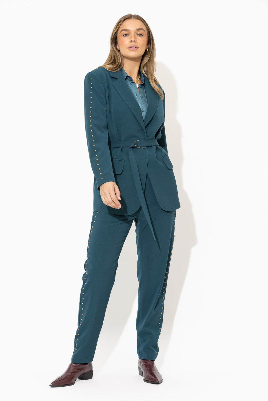 Teal Stud Boyfriend Blazer
