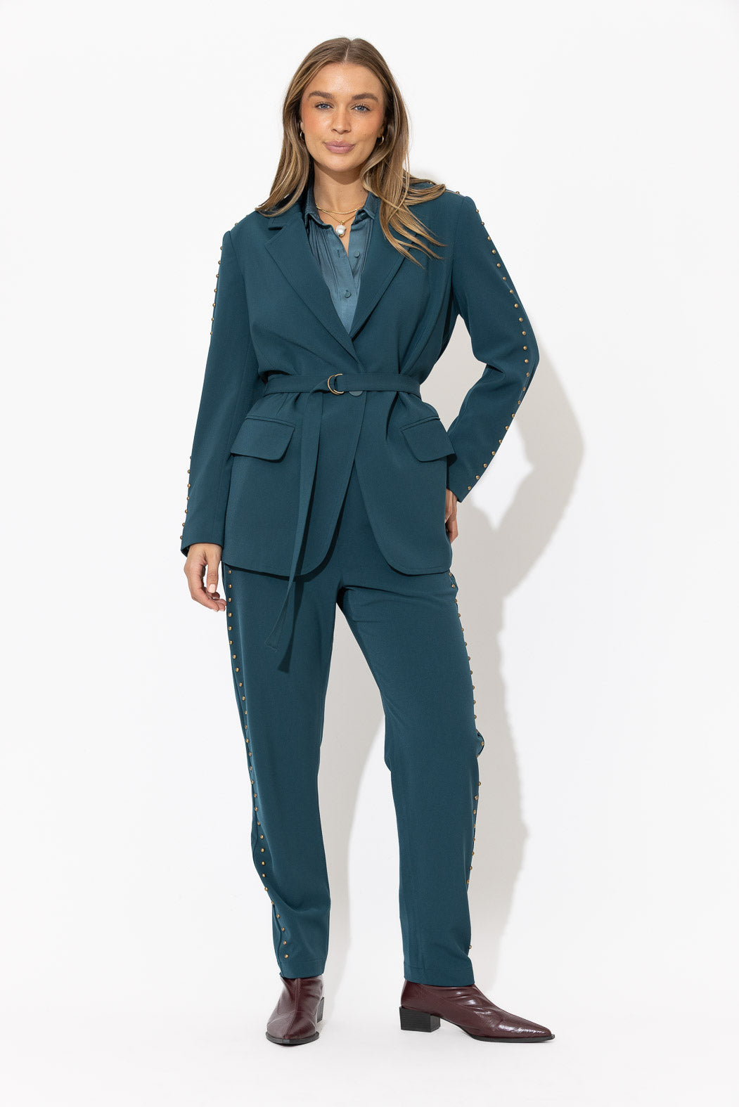 Teal Stud Boyfriend Blazer