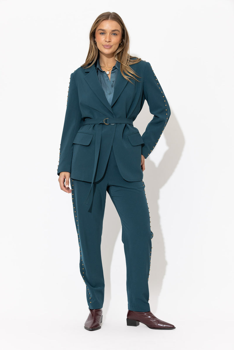 Teal Stud Boyfriend Blazer