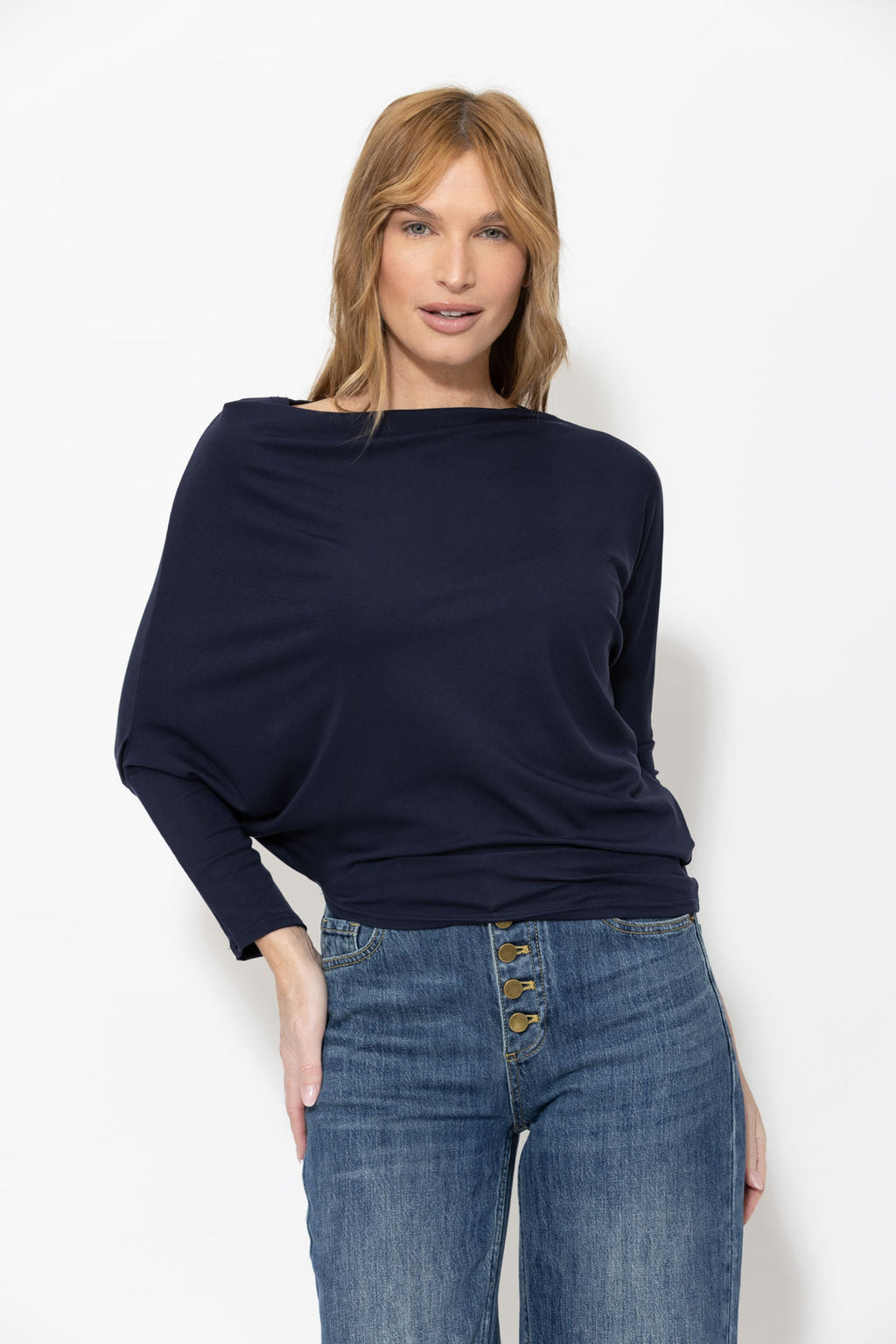Navy Tencel Drape Top