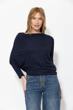 Navy Tencel Drape Top