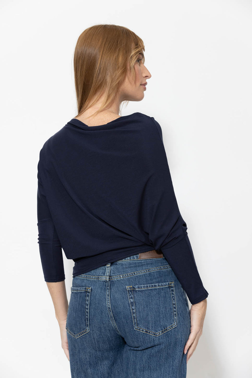 Navy Tencel Drape Top