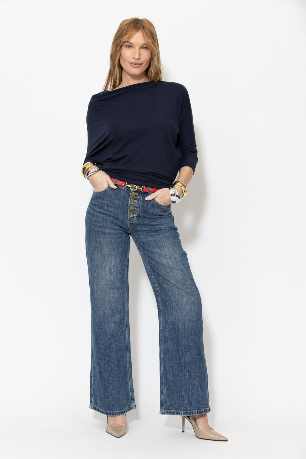 Navy Tencel Drape Top