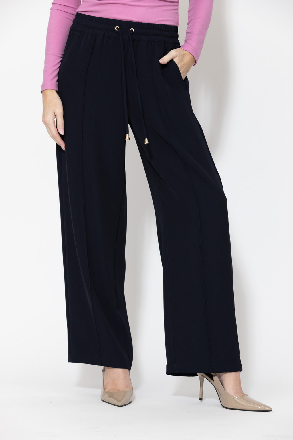 Navy Lustra Pintuck Pant