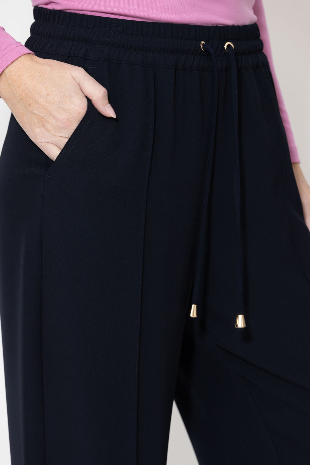 Navy Lustra Pintuck Pant