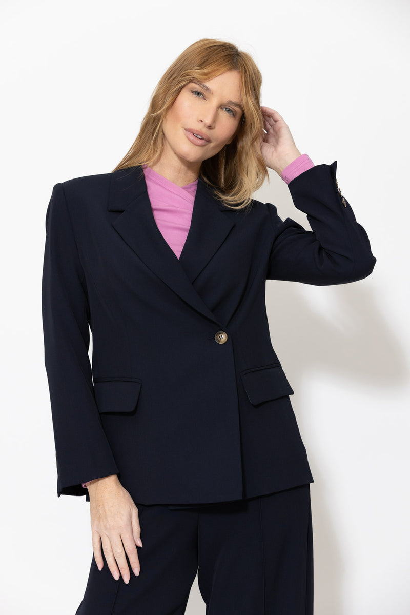 Navy Lustra Wrap Blazer