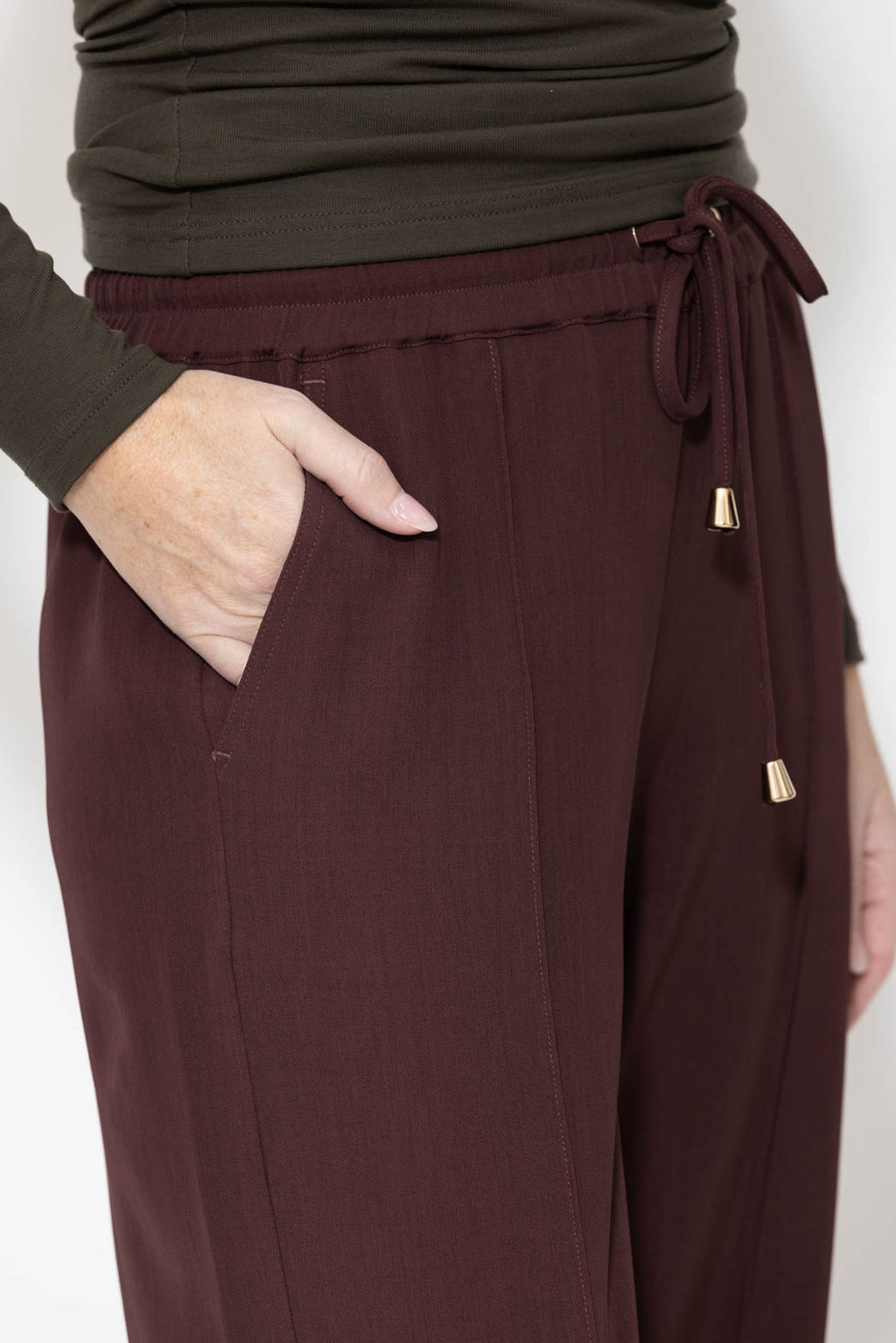 Burgundy Lustra Pintuck Pant
