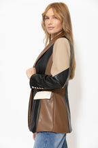 Black/Cream/Tan Faux Leather Mia Blazer