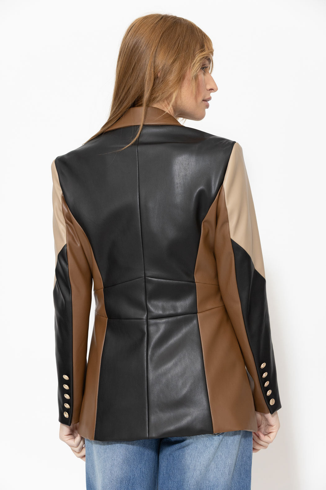 Black/Cream/Tan Faux Leather Mia Blazer