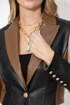 Black/Cream/Tan Faux Leather Mia Blazer