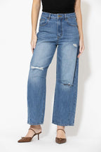 Mid Denim Distressed Cocoon Jean