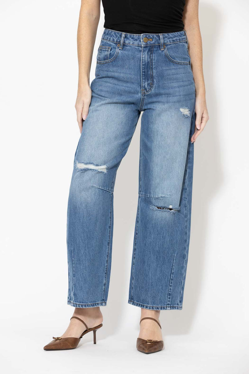 Mid Denim Distressed Cocoon Jean