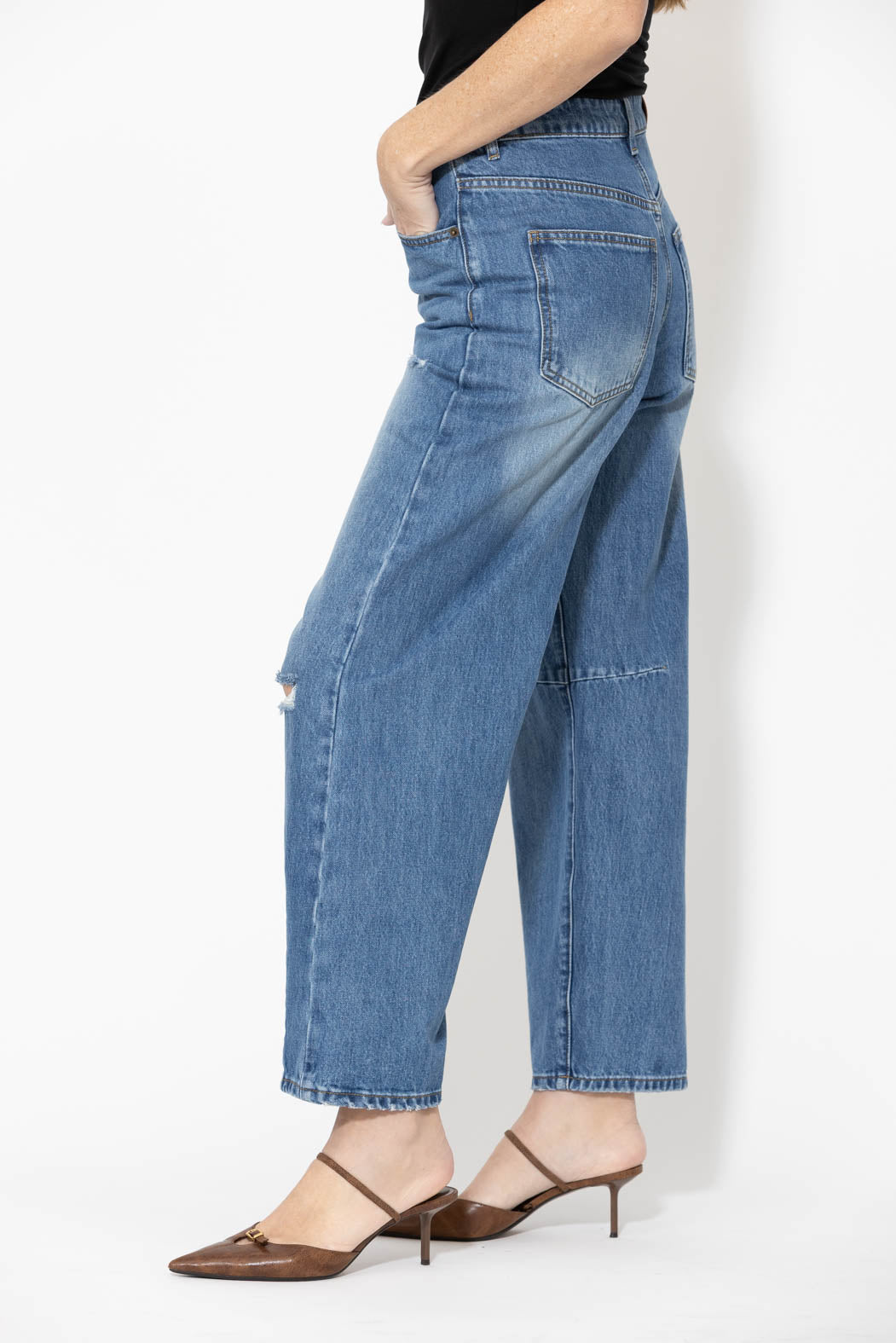 Mid Denim Distressed Cocoon Jean