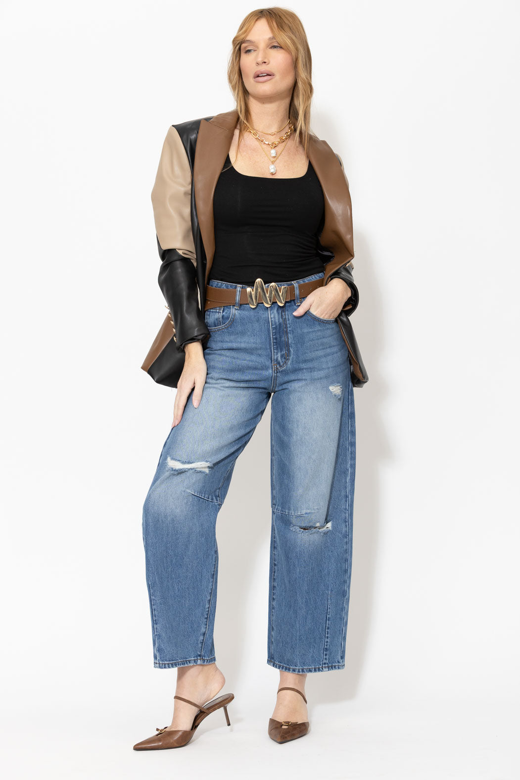 Mid Denim Distressed Cocoon Jean