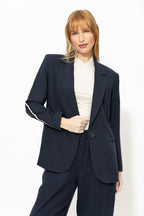 Navy Linen Stripe Boyfriend Blazer