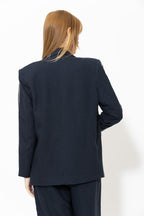 Navy Linen Stripe Boyfriend Blazer