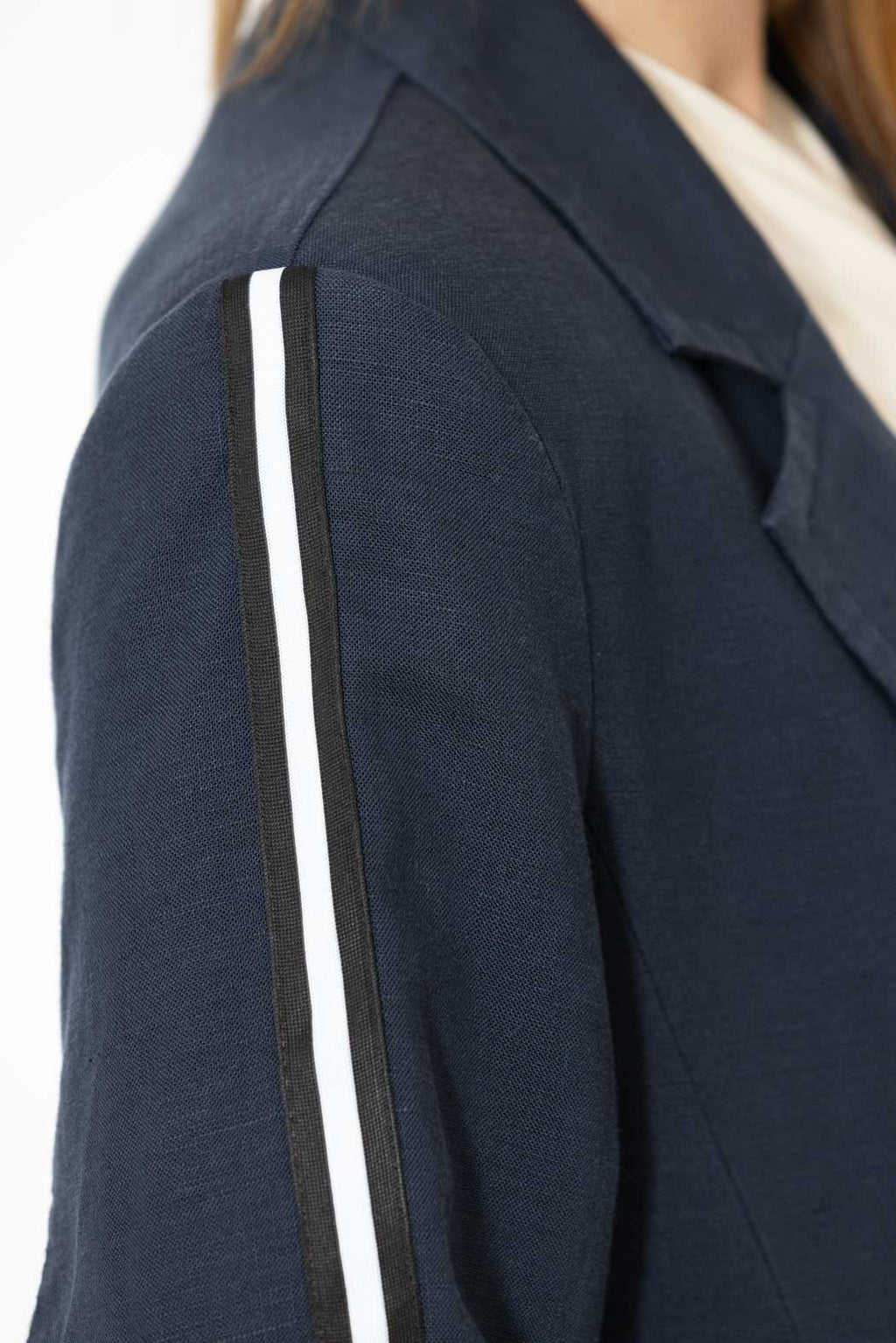 Navy Linen Stripe Boyfriend Blazer