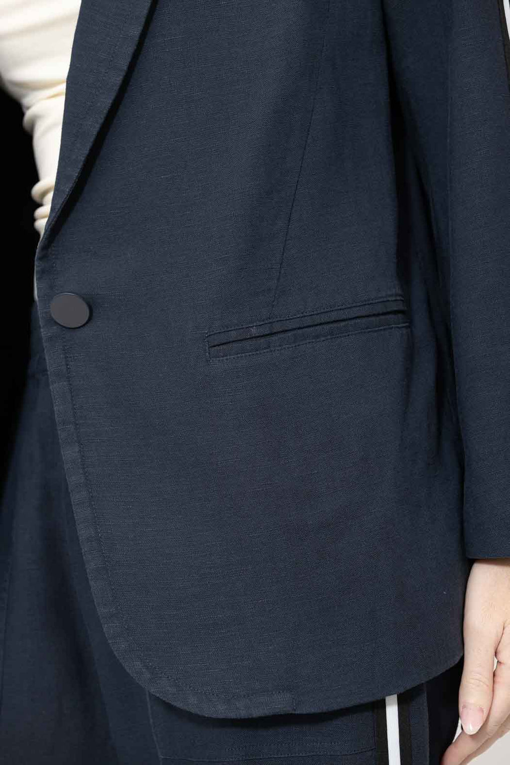 Navy Linen Stripe Boyfriend Blazer