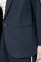 Navy Linen Stripe Boyfriend Blazer