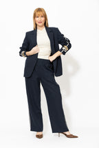 Navy Linen Stripe Boyfriend Blazer