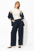 Navy Linen Stripe Pant