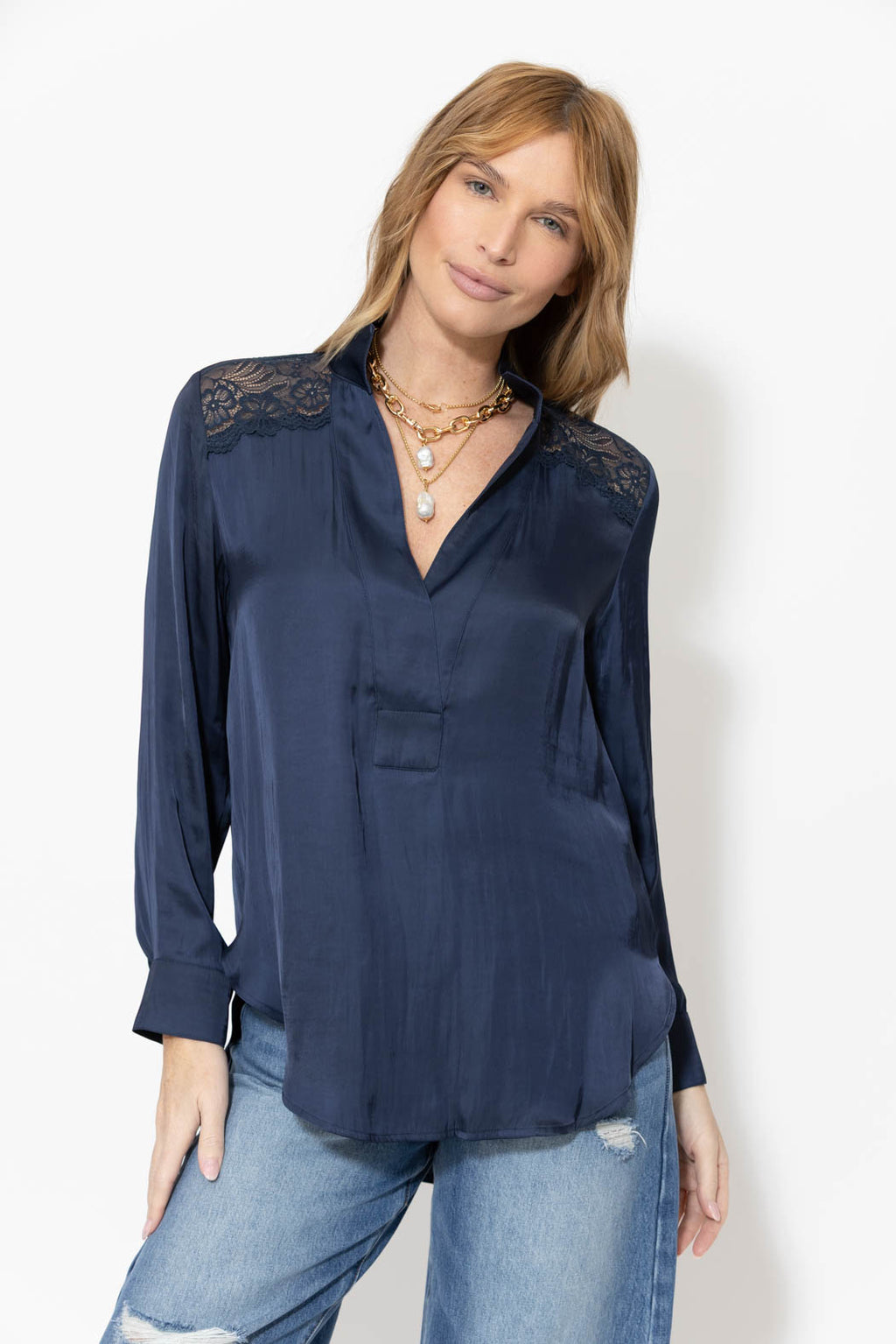 Navy Glow Lace Blogger Shirt