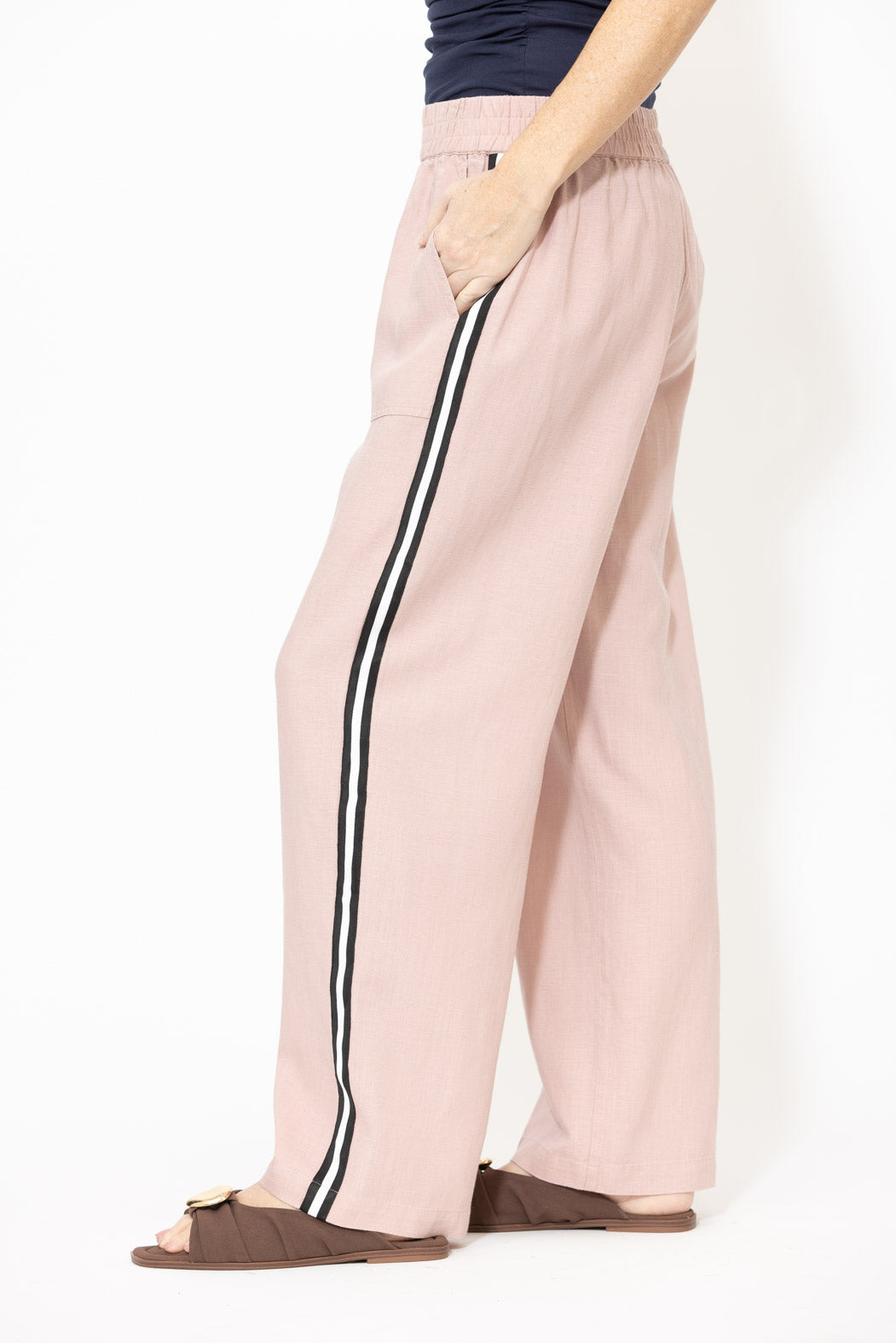 Pink Linen Stripe Pant