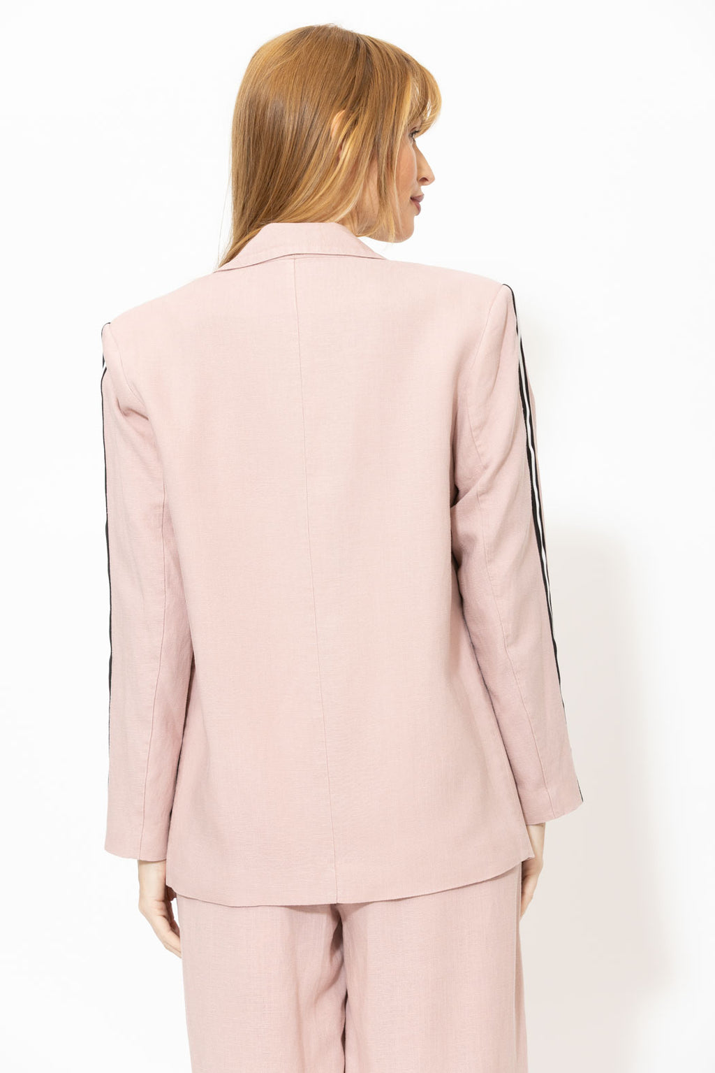 Pink Linen Stripe Boyfriend Blazer