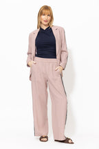 Pink Linen Stripe Boyfriend Blazer