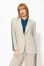 Oatmeal Linen Stripe Boyfriend Blazer