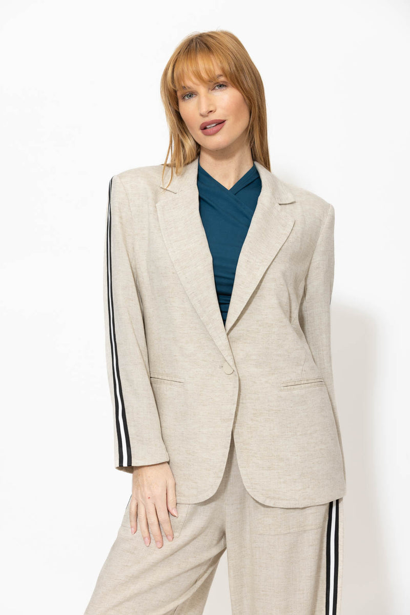 Oatmeal Linen Stripe Boyfriend Blazer